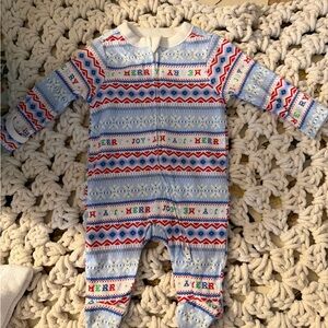 Old Navy Light Blue Holiday Footed One-Piece Pajamas